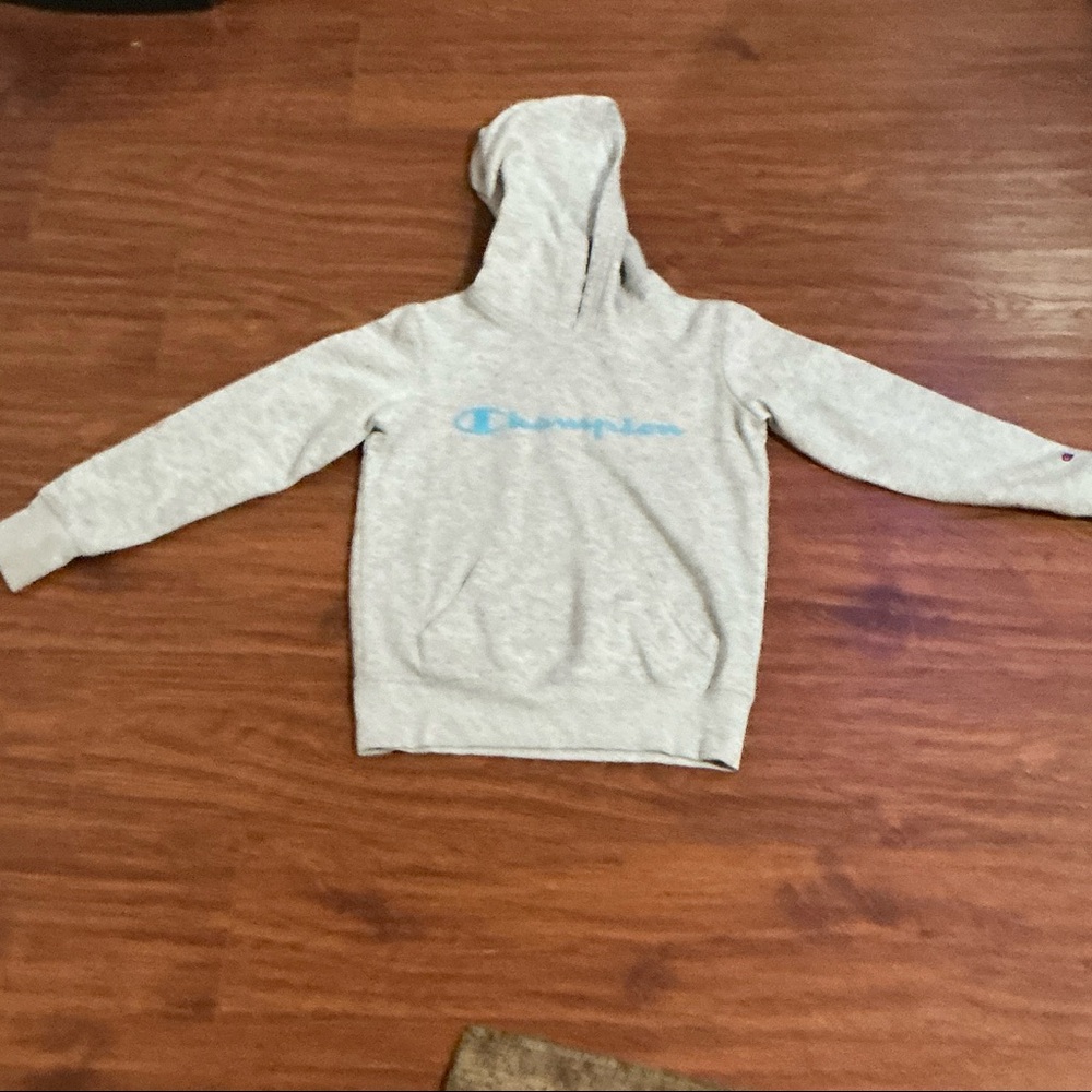 Champion Kids Light Gray Hoodie with Blue Logo